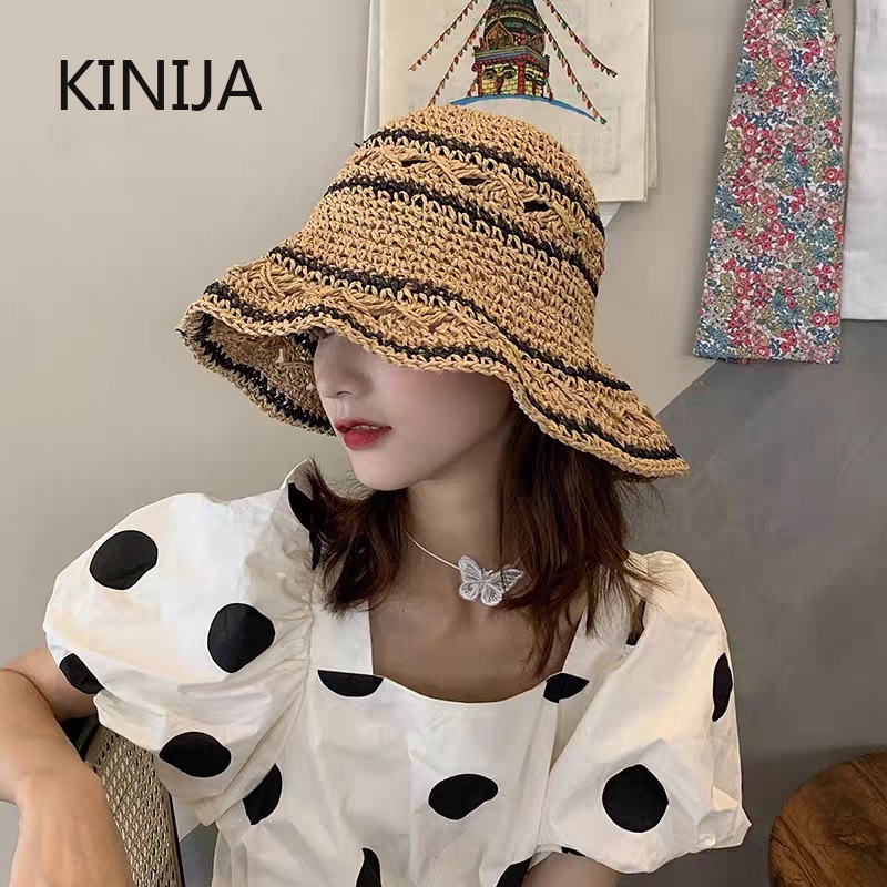 Bucket Hat Straw - Sombrero de verano para mujer, sombrero